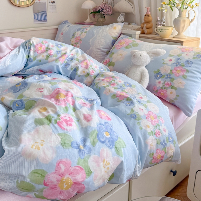 91家纺网 家纺一手货源 找家纺 Sweet dreams甜梦 2025新款卡通小清新全棉四件套 花季