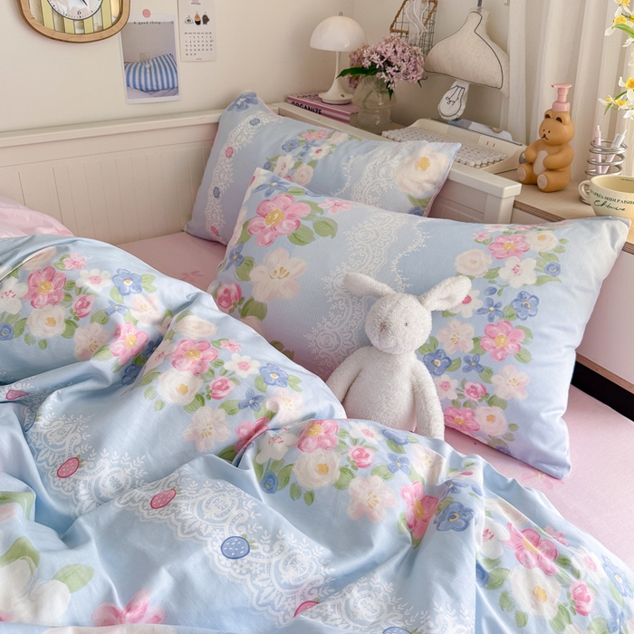 91家纺网 家纺一手货源 找家纺 Sweet dreams甜梦 2025新款卡通小清新全棉四件套 花季