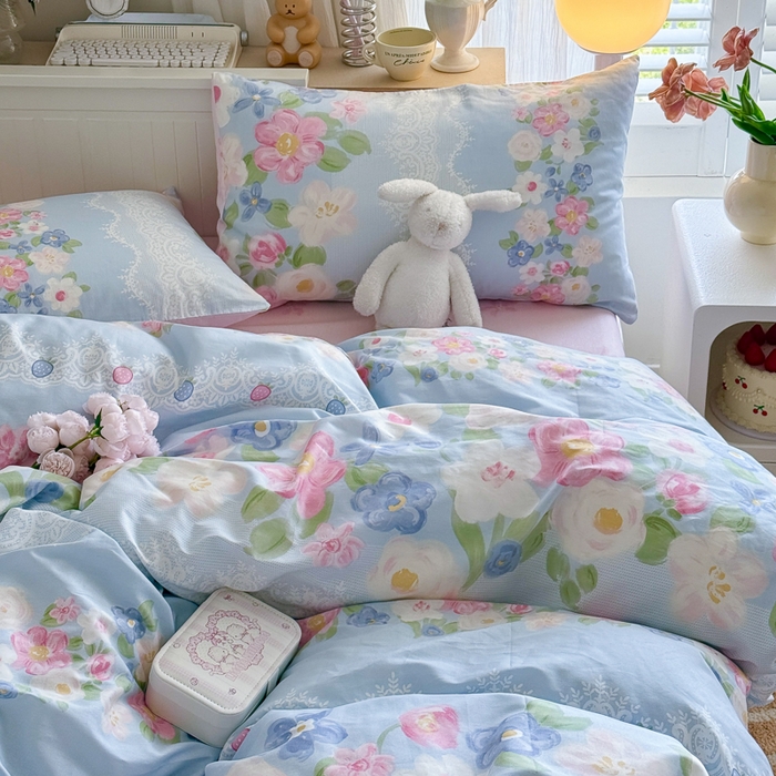 91家纺网 家纺一手货源 找家纺 Sweet dreams甜梦 2025新款卡通小清新全棉四件套 花季