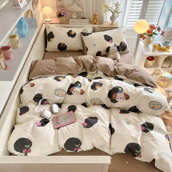 91家纺网 家纺一手货源 找家纺 Sweet dreams甜梦 2025新款卡通小清新全棉四件套 蘑菇小狗