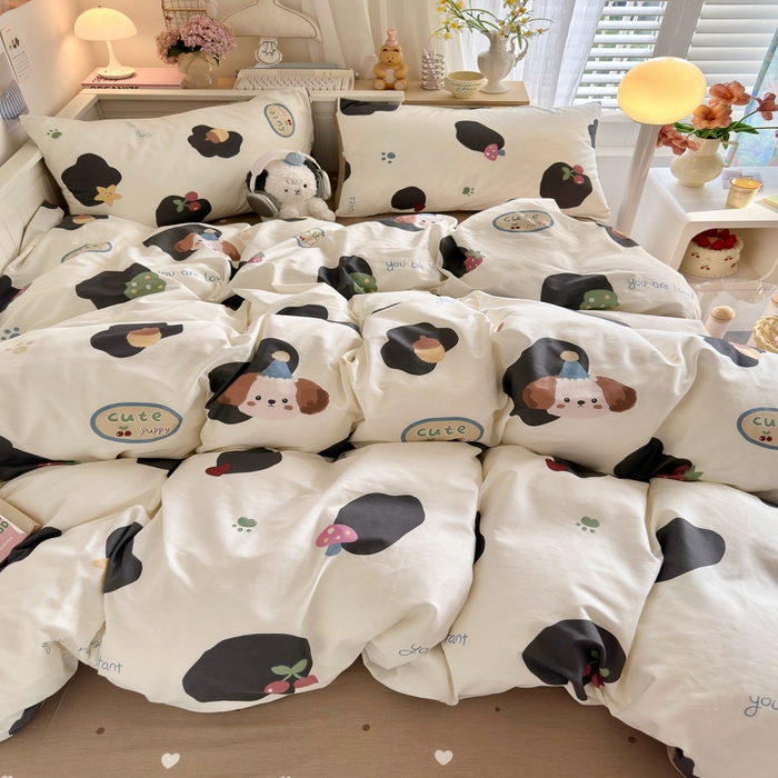 91家纺网 家纺一手货源 找家纺 Sweet dreams甜梦 2025新款卡通小清新全棉四件套 蘑菇小狗