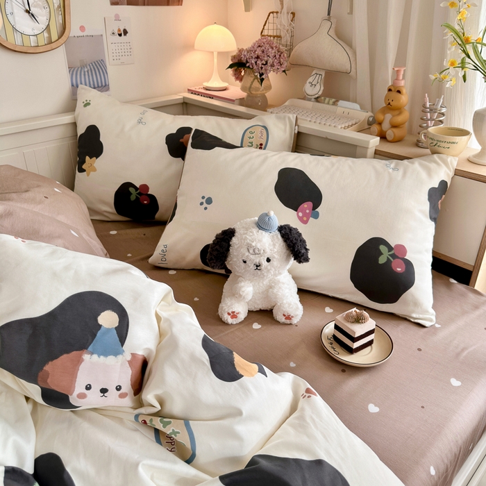 91家纺网 家纺一手货源 找家纺 Sweet dreams甜梦 2025新款卡通小清新全棉四件套 蘑菇小狗