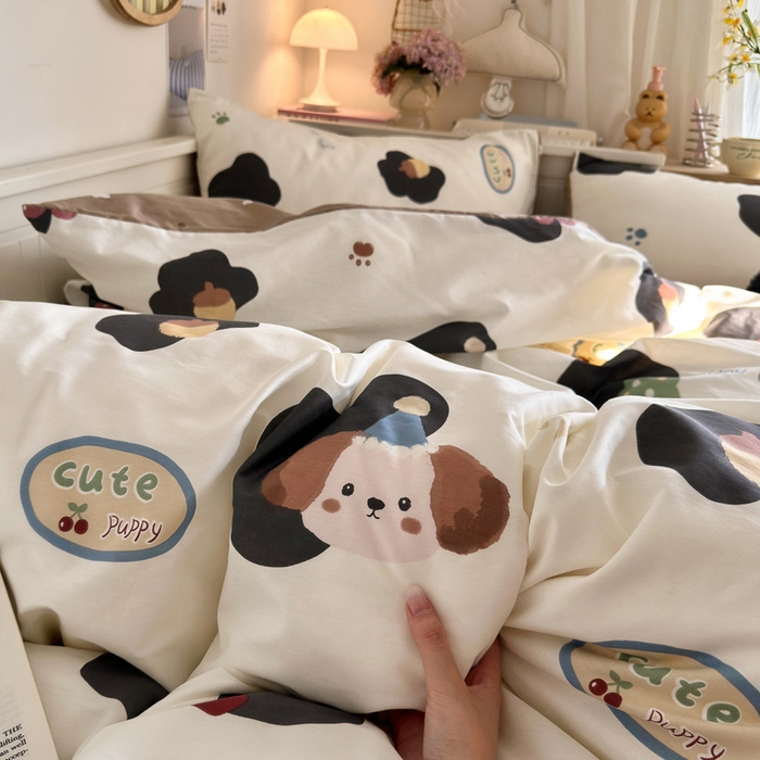 91家纺网 家纺一手货源 找家纺 Sweet dreams甜梦 2025新款卡通小清新全棉四件套 蘑菇小狗