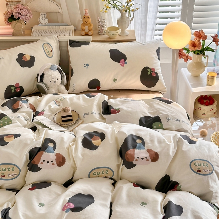 91家纺网 家纺一手货源 找家纺 Sweet dreams甜梦 2025新款卡通小清新全棉四件套 蘑菇小狗