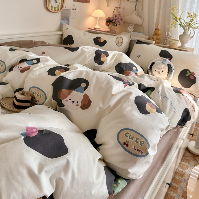 91家纺网 家纺一手货源 找家纺 Sweet dreams甜梦 2025新款卡通小清新全棉四件套 蘑菇小狗