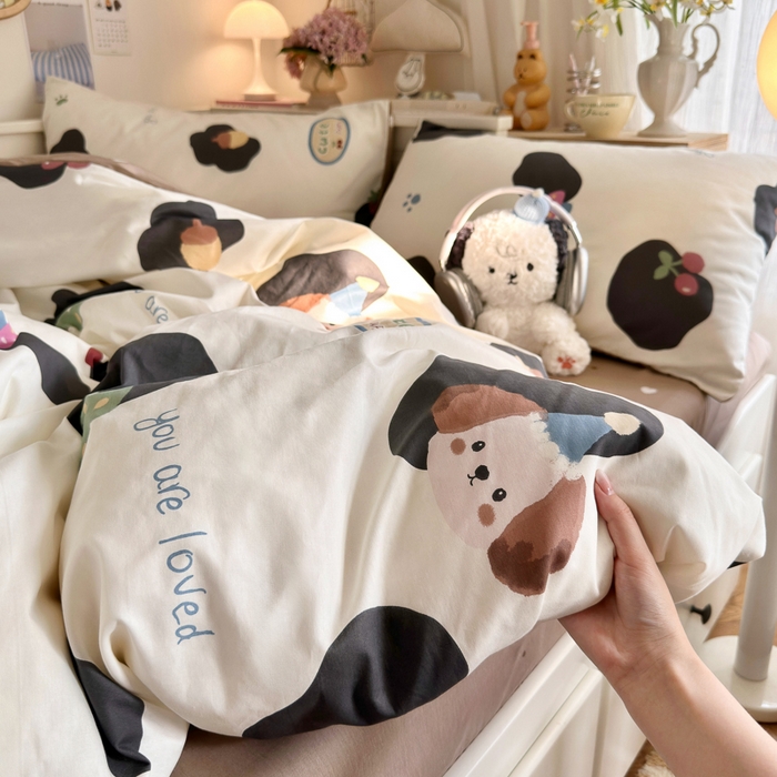 91家纺网 家纺一手货源 找家纺 Sweet dreams甜梦 2025新款卡通小清新全棉四件套 蘑菇小狗