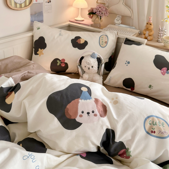 91家纺网 家纺一手货源 找家纺 Sweet dreams甜梦 2025新款卡通小清新全棉四件套 蘑菇小狗