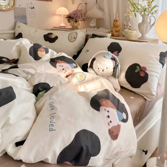 91家纺网 家纺一手货源 找家纺 Sweet dreams甜梦 2025新款卡通小清新全棉四件套 蘑菇小狗