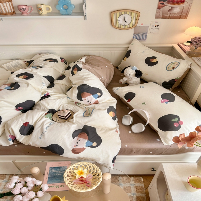 91家纺网 家纺一手货源 找家纺 Sweet dreams甜梦 2025新款卡通小清新全棉四件套 蘑菇小狗