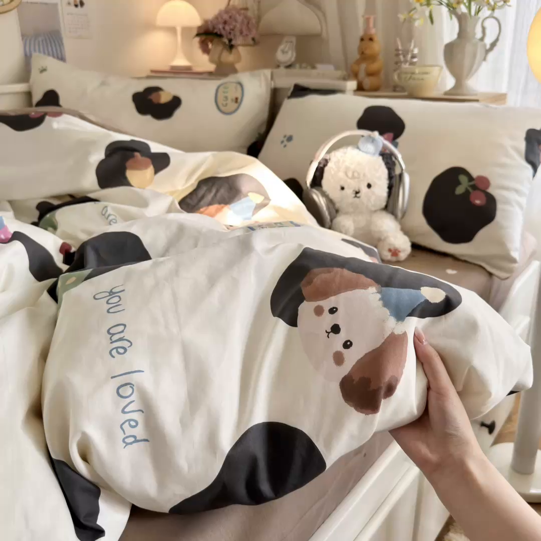 91家纺网 家纺一手货源 找家纺 Sweet dreams甜梦 2025新款卡通小清新全棉四件套 蘑菇小狗