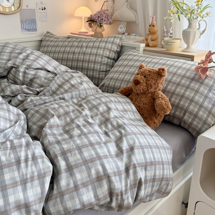 91家纺网 家纺一手货源 找家纺 Sweet dreams甜梦 2025新款卡通小清新全棉四件套 时尚格子