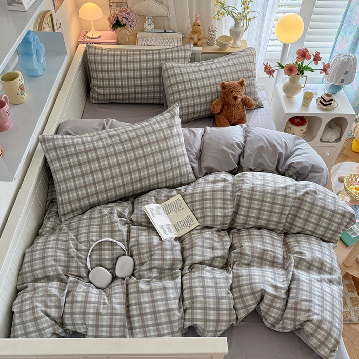 91家纺网 家纺一手货源 找家纺 Sweet dreams甜梦 2025新款卡通小清新全棉四件套 时尚格子