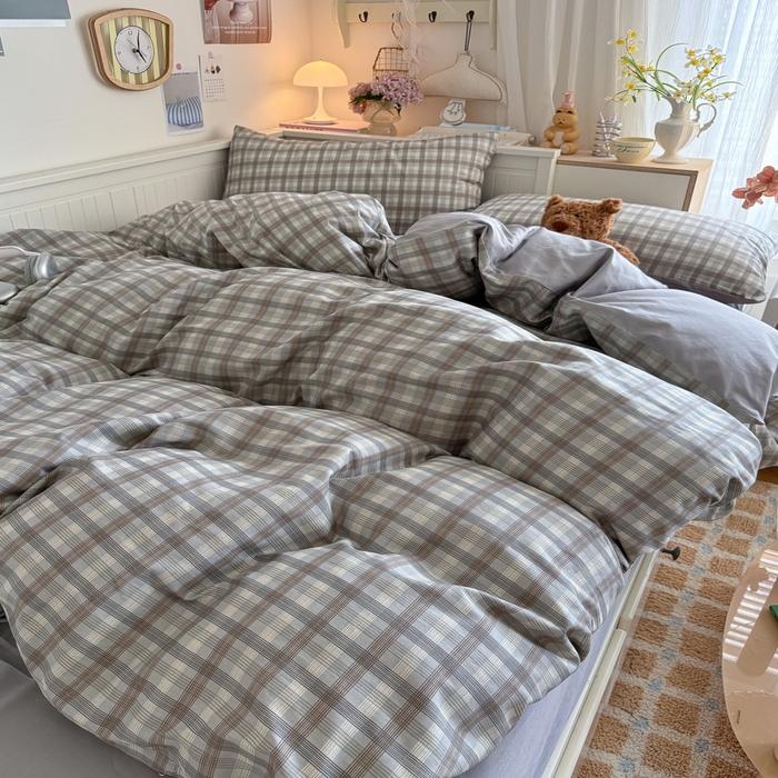 91家纺网 家纺一手货源 找家纺 Sweet dreams甜梦 2025新款卡通小清新全棉四件套 时尚格子