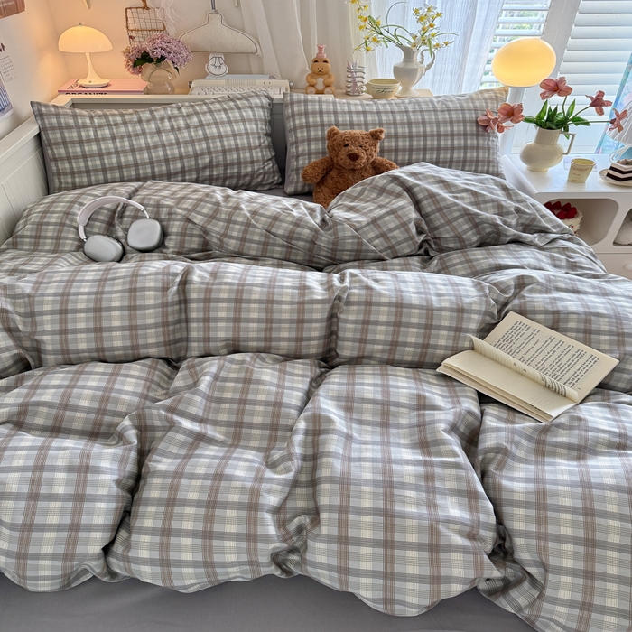 91家纺网 家纺一手货源 找家纺 Sweet dreams甜梦 2025新款卡通小清新全棉四件套 时尚格子