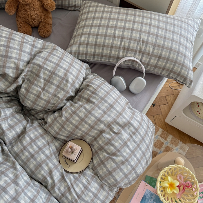 91家纺网 家纺一手货源 找家纺 Sweet dreams甜梦 2025新款卡通小清新全棉四件套 时尚格子