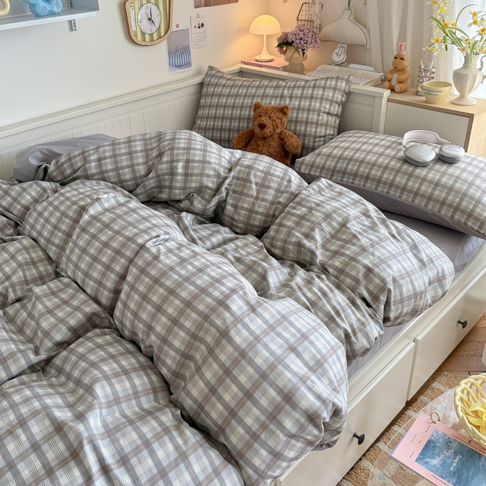 91家纺网 家纺一手货源 找家纺 Sweet dreams甜梦 2025新款卡通小清新全棉四件套 时尚格子