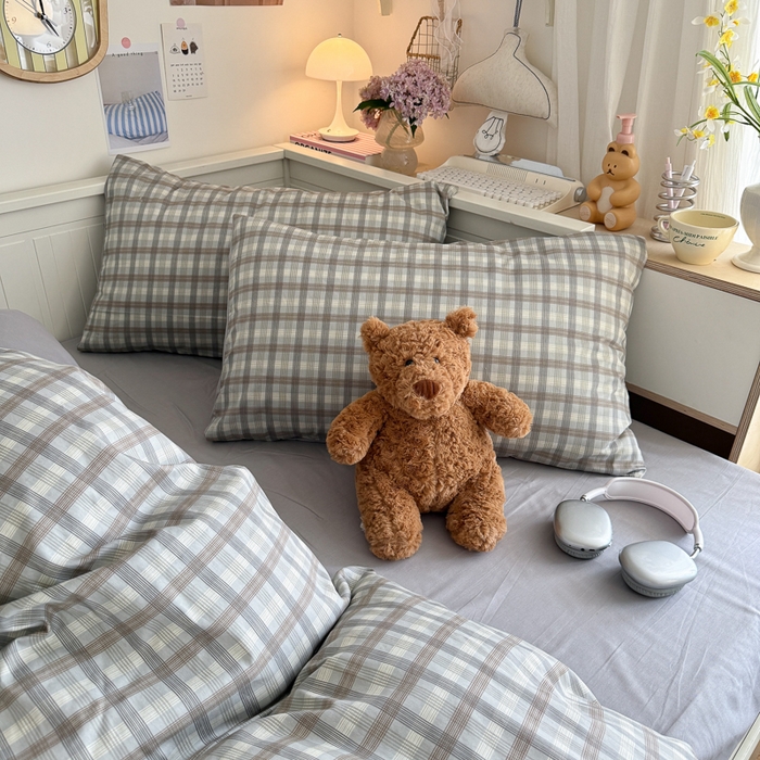 91家纺网 家纺一手货源 找家纺 Sweet dreams甜梦 2025新款卡通小清新全棉四件套 时尚格子