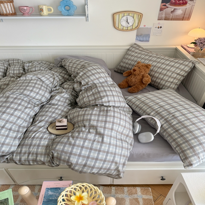 91家纺网 家纺一手货源 找家纺 Sweet dreams甜梦 2025新款卡通小清新全棉四件套 时尚格子