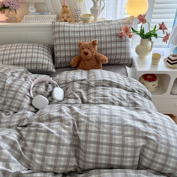 91家纺网 家纺一手货源 找家纺 Sweet dreams甜梦 2025新款卡通小清新全棉四件套 时尚格子