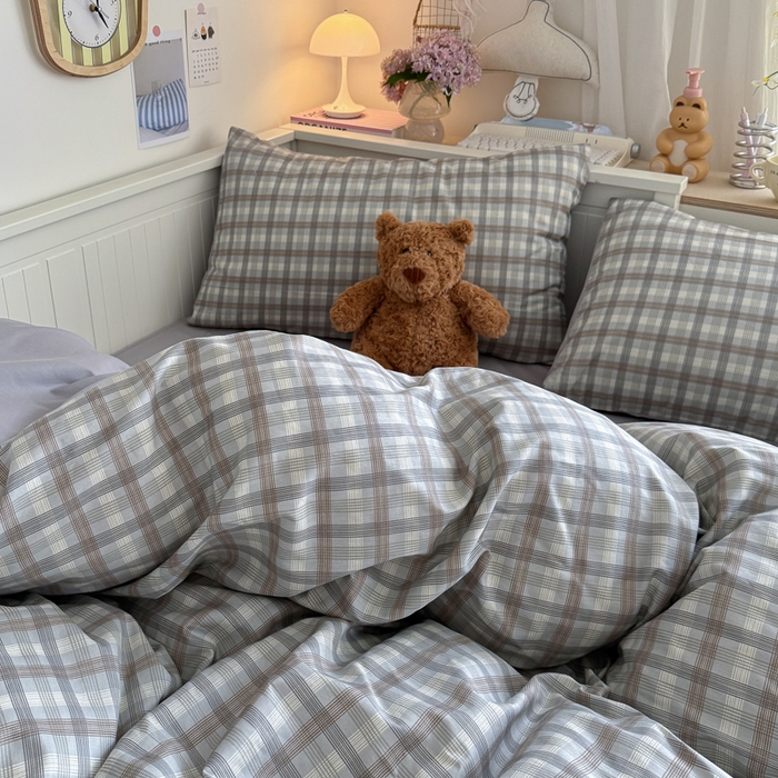 91家纺网 家纺一手货源 找家纺 Sweet dreams甜梦 2025新款卡通小清新全棉四件套 时尚格子