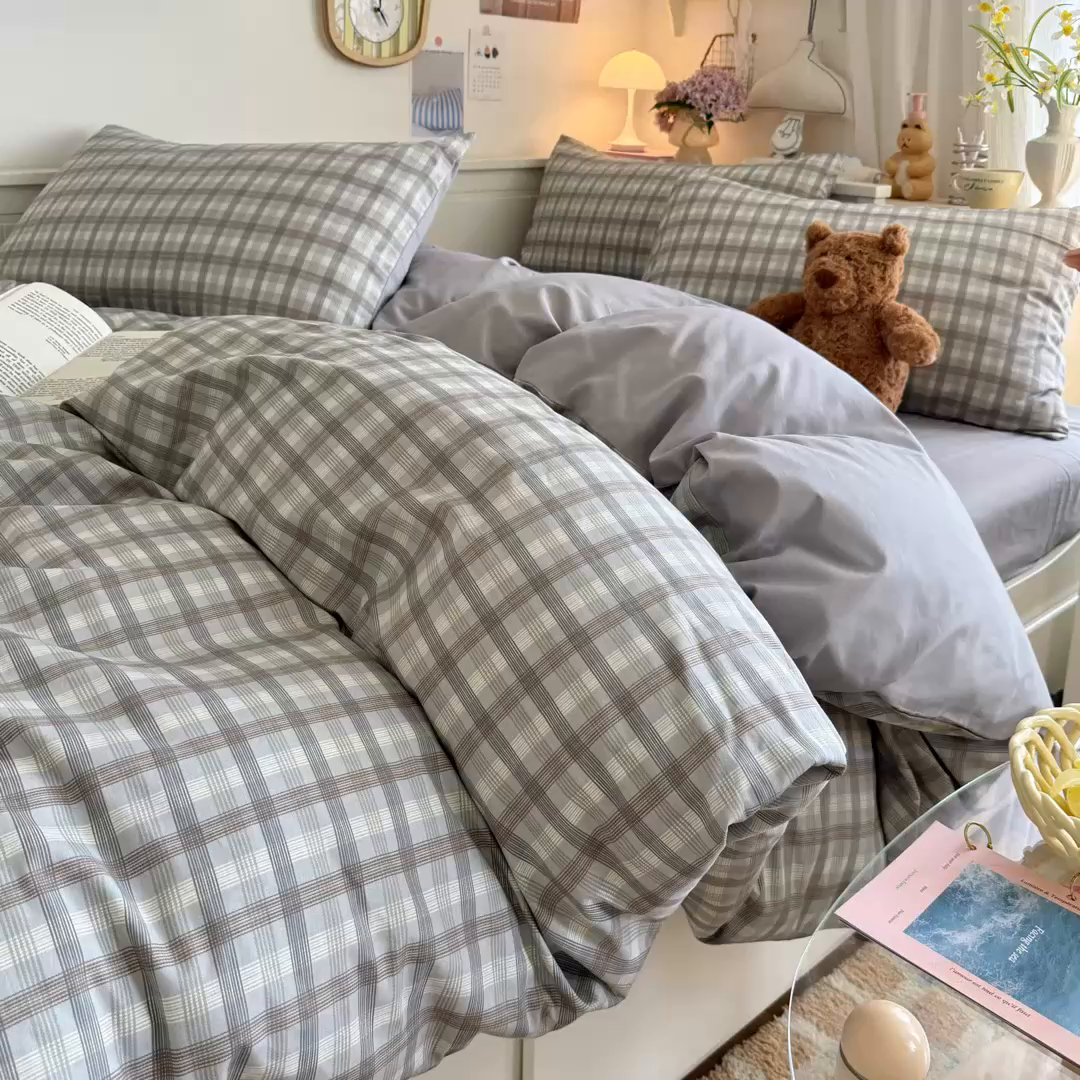 91家纺网 家纺一手货源 找家纺 Sweet dreams甜梦 2025新款卡通小清新全棉四件套 时尚格子