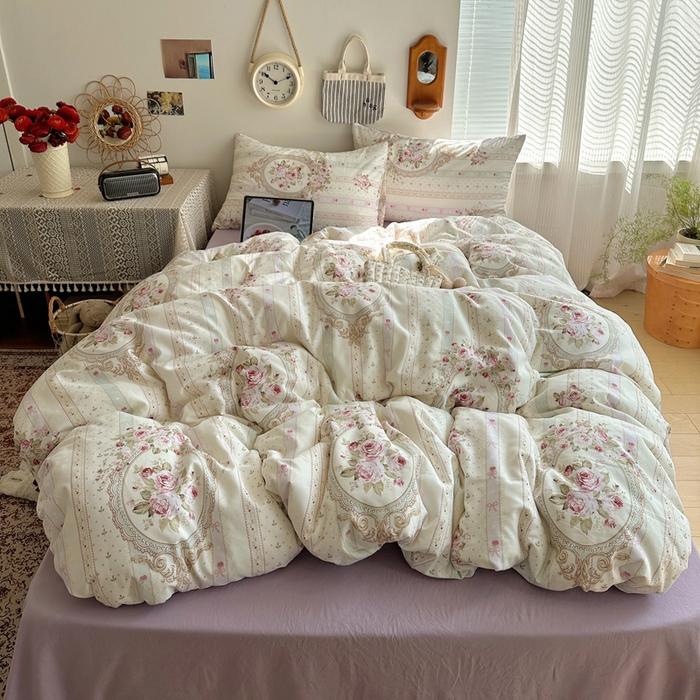 91家纺网 家纺一手货源 找家纺 （总）芷凡家纺 2025新款印花水洗棉双层纱四件套