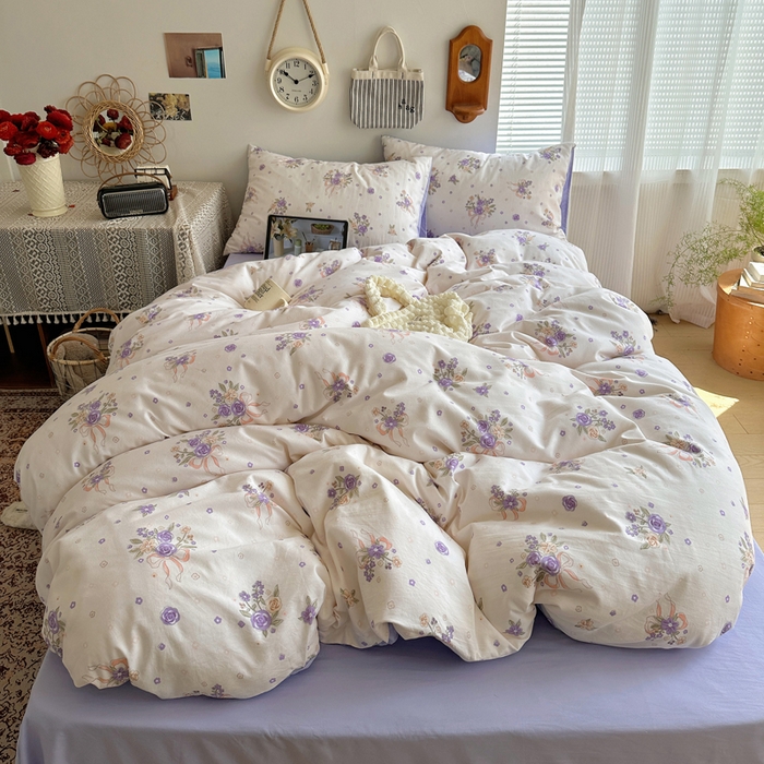 91家纺网 家纺一手货源 找家纺 （总）芷凡家纺 2025新款印花水洗棉双层纱四件套