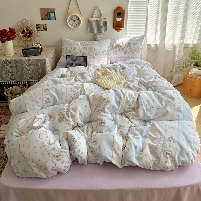 91家纺网 家纺一手货源 找家纺 （总）芷凡家纺 2025新款印花水洗棉双层纱四件套