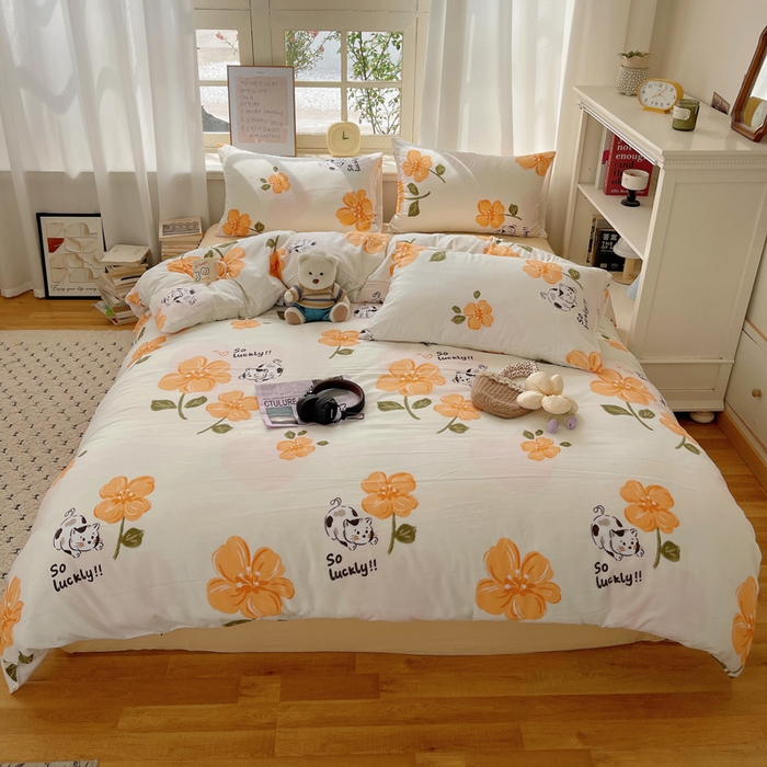 91家纺网 家纺一手货源 找家纺 （总）芷凡家纺 2025新款印花水洗棉双层纱四件套