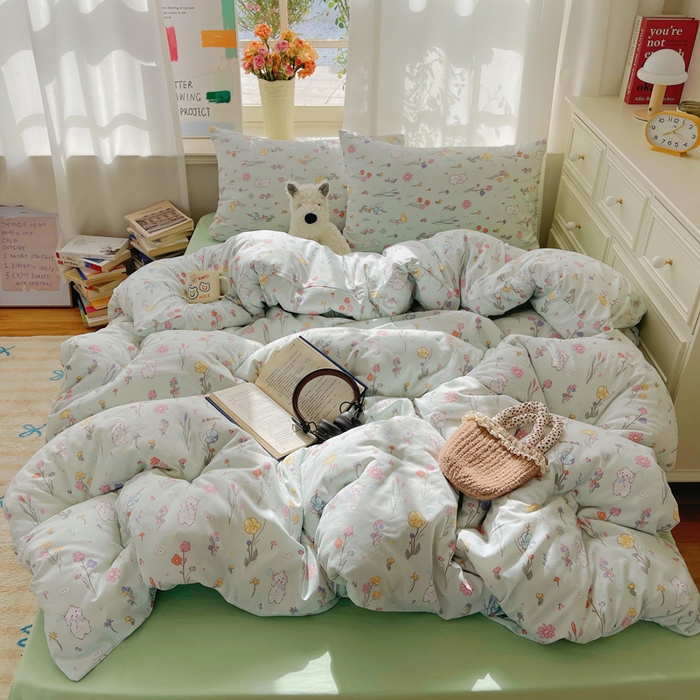 91家纺网 家纺一手货源 找家纺 （总）芷凡家纺 2025新款印花水洗棉双层纱四件套