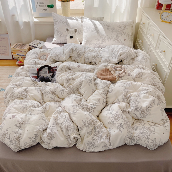 91家纺网 家纺一手货源 找家纺 （总）芷凡家纺 2025新款印花水洗棉双层纱四件套