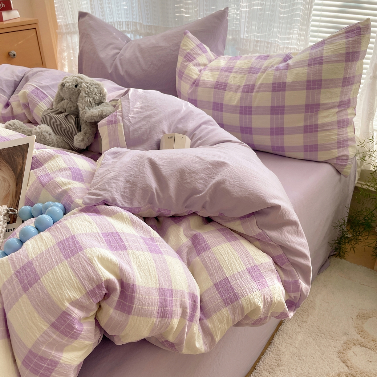 91家纺网 家纺一手货源 找家纺 （总）轻奢坊2025新款格子撞色四件套