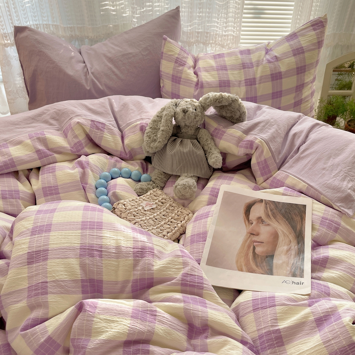 91家纺网 家纺一手货源 找家纺 （总）轻奢坊2025新款格子撞色四件套