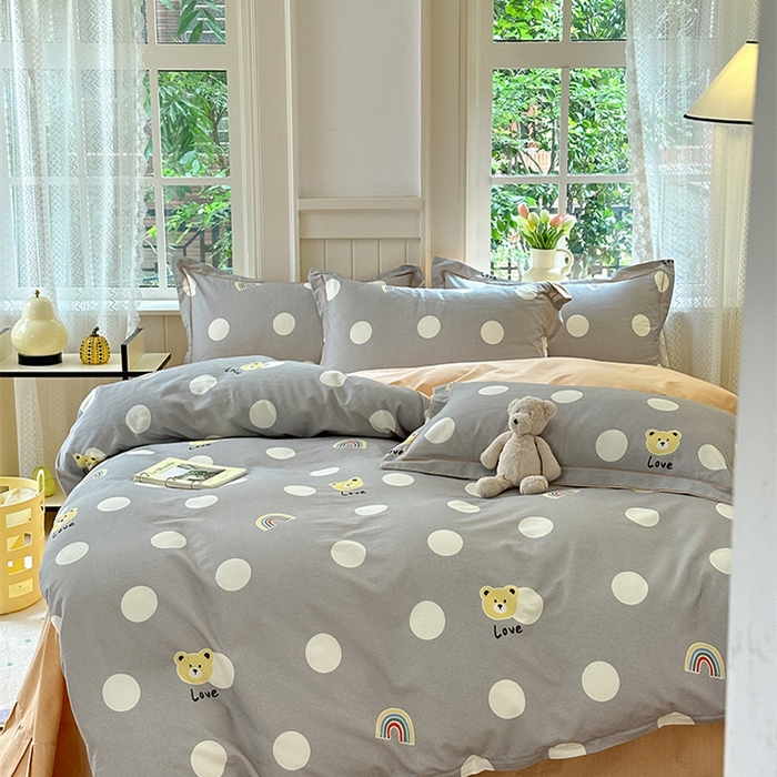 91家纺网 家纺一手货源 找家纺 悦织湾家纺2025新款100%全棉磨毛四件套加厚加密喷气织造纯棉床上用品4件套印花卡通小清新三件套不起球不掉色 彩虹小熊