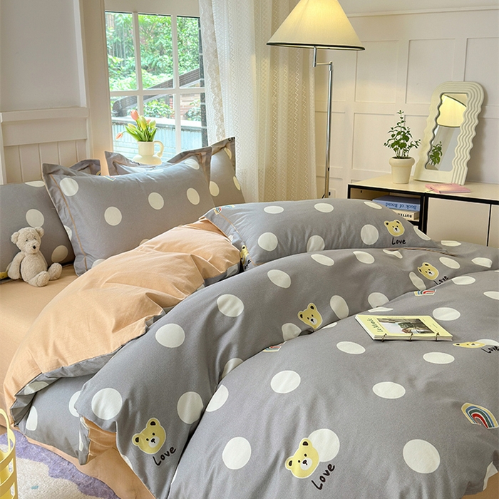 91家纺网 家纺一手货源 找家纺 悦织湾家纺2025新款100%全棉磨毛四件套加厚加密喷气织造纯棉床上用品4件套印花卡通小清新三件套不起球不掉色 彩虹小熊