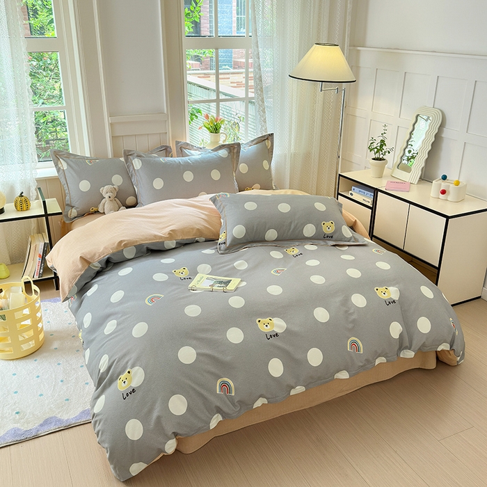 91家纺网 家纺一手货源 找家纺 悦织湾家纺2025新款100%全棉磨毛四件套加厚加密喷气织造纯棉床上用品4件套印花卡通小清新三件套不起球不掉色 彩虹小熊