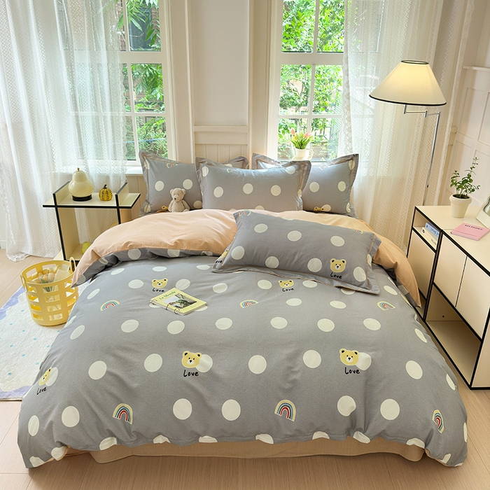 91家纺网 家纺一手货源 找家纺 悦织湾家纺2025新款100%全棉磨毛四件套加厚加密喷气织造纯棉床上用品4件套印花卡通小清新三件套不起球不掉色 彩虹小熊