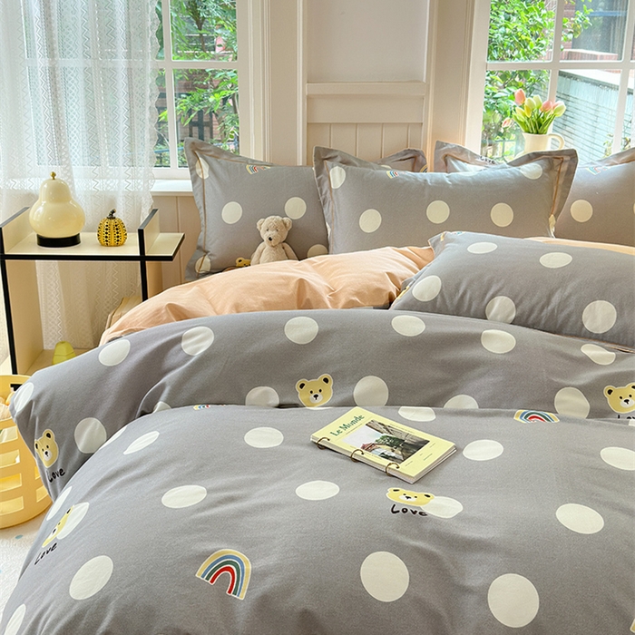 91家纺网 家纺一手货源 找家纺 悦织湾家纺2025新款100%全棉磨毛四件套加厚加密喷气织造纯棉床上用品4件套印花卡通小清新三件套不起球不掉色 彩虹小熊