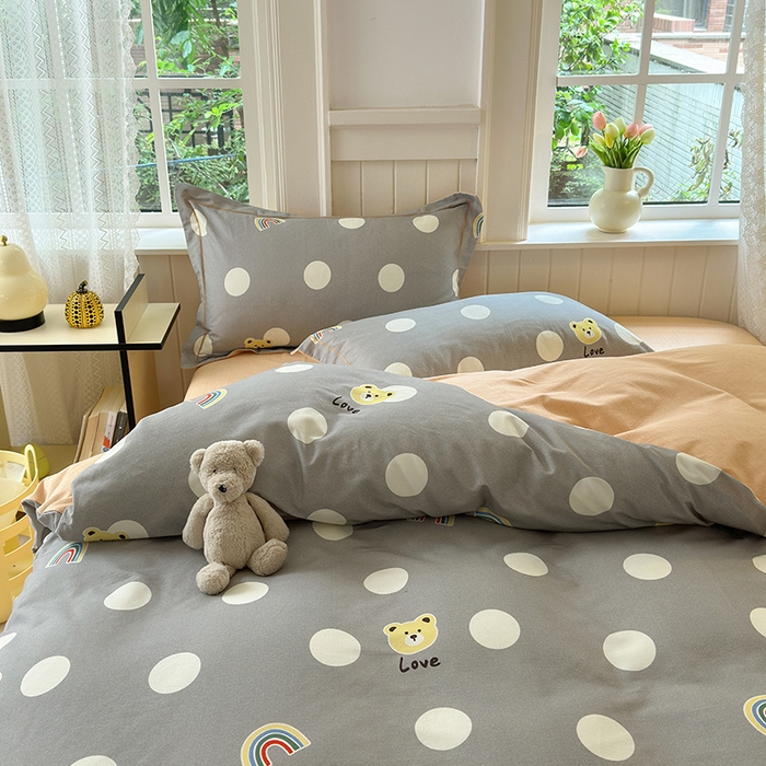 91家纺网 家纺一手货源 找家纺 悦织湾家纺2025新款100%全棉磨毛四件套加厚加密喷气织造纯棉床上用品4件套印花卡通小清新三件套不起球不掉色 彩虹小熊