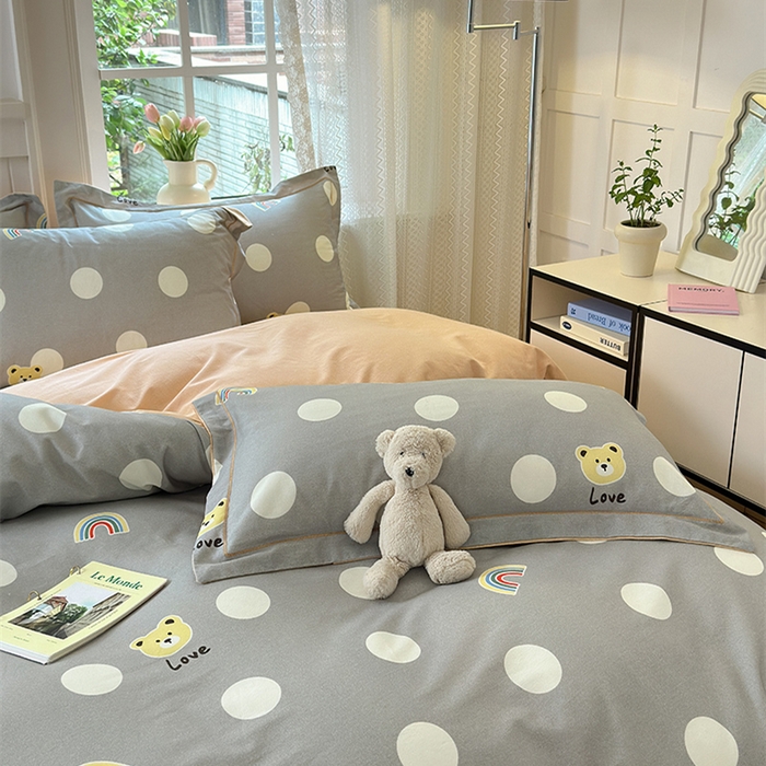 91家纺网 家纺一手货源 找家纺 悦织湾家纺2025新款100%全棉磨毛四件套加厚加密喷气织造纯棉床上用品4件套印花卡通小清新三件套不起球不掉色 彩虹小熊