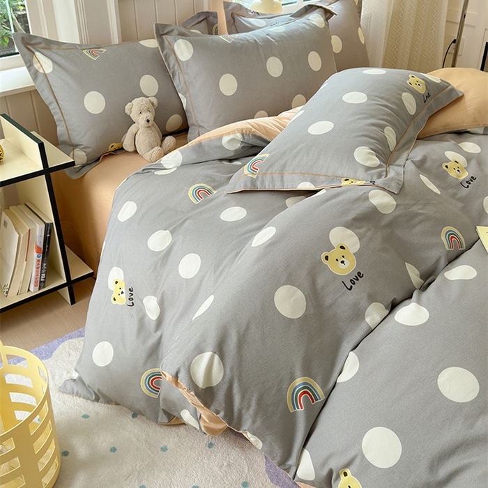 91家纺网 家纺一手货源 找家纺 悦织湾家纺2025新款100%全棉磨毛四件套加厚加密喷气织造纯棉床上用品4件套印花卡通小清新三件套不起球不掉色 彩虹小熊