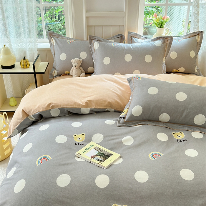 91家纺网 家纺一手货源 找家纺 悦织湾家纺2025新款100%全棉磨毛四件套加厚加密喷气织造纯棉床上用品4件套印花卡通小清新三件套不起球不掉色 彩虹小熊