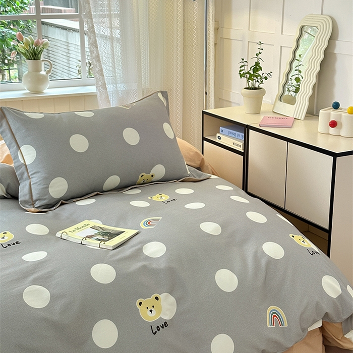 91家纺网 家纺一手货源 找家纺 悦织湾家纺2025新款100%全棉磨毛四件套加厚加密喷气织造纯棉床上用品4件套印花卡通小清新三件套不起球不掉色 彩虹小熊