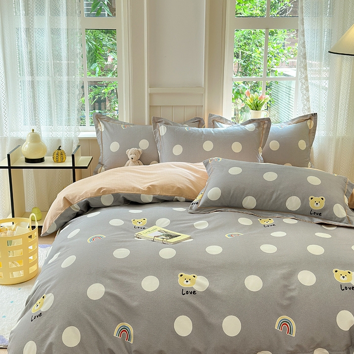 91家纺网 家纺一手货源 找家纺 悦织湾家纺2025新款100%全棉磨毛四件套加厚加密喷气织造纯棉床上用品4件套印花卡通小清新三件套不起球不掉色 彩虹小熊