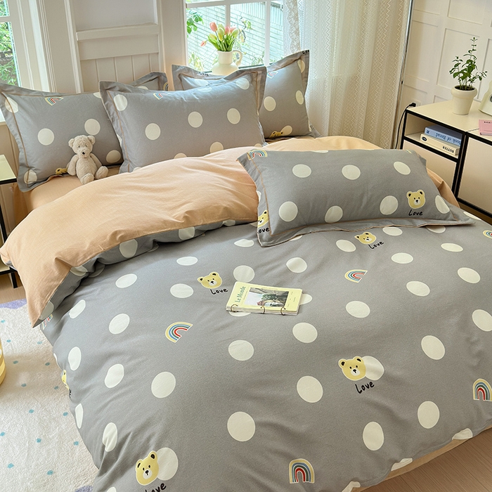 91家纺网 家纺一手货源 找家纺 悦织湾家纺2025新款100%全棉磨毛四件套加厚加密喷气织造纯棉床上用品4件套印花卡通小清新三件套不起球不掉色 彩虹小熊