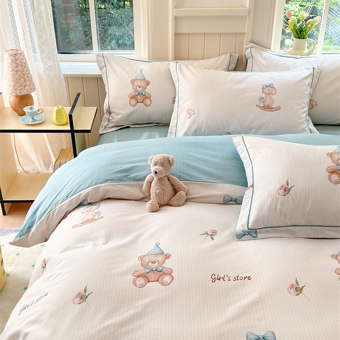 91家纺网 家纺一手货源 找家纺 悦织湾家纺2025新款100%全棉磨毛四件套加厚加密喷气织造纯棉床上用品4件套印花卡通小清新三件套不起球不掉色 童趣时光