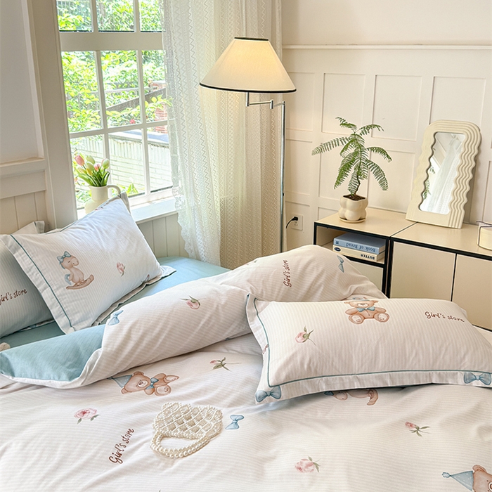 91家纺网 家纺一手货源 找家纺 悦织湾家纺2025新款100%全棉磨毛四件套加厚加密喷气织造纯棉床上用品4件套印花卡通小清新三件套不起球不掉色 童趣时光