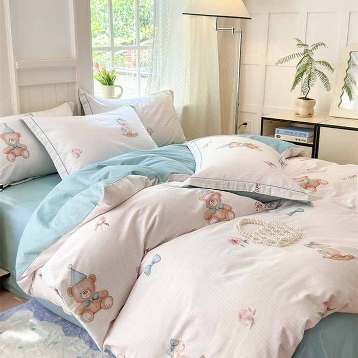 91家纺网 家纺一手货源 找家纺 悦织湾家纺2025新款100%全棉磨毛四件套加厚加密喷气织造纯棉床上用品4件套印花卡通小清新三件套不起球不掉色 童趣时光