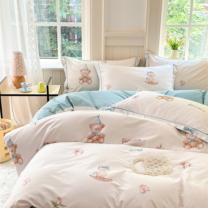 91家纺网 家纺一手货源 找家纺 悦织湾家纺2025新款100%全棉磨毛四件套加厚加密喷气织造纯棉床上用品4件套印花卡通小清新三件套不起球不掉色 童趣时光