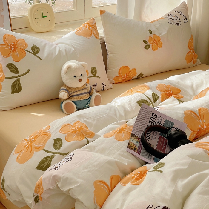 91家纺网 家纺一手货源 找家纺 芷凡家纺 2025新款水洗棉双层纱四件套 爱心猫咪